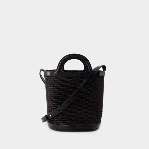 MARNI Woven Bucket Bag with Leather Trim and Logo Women BLACK Handbags - Picture 3 of 4